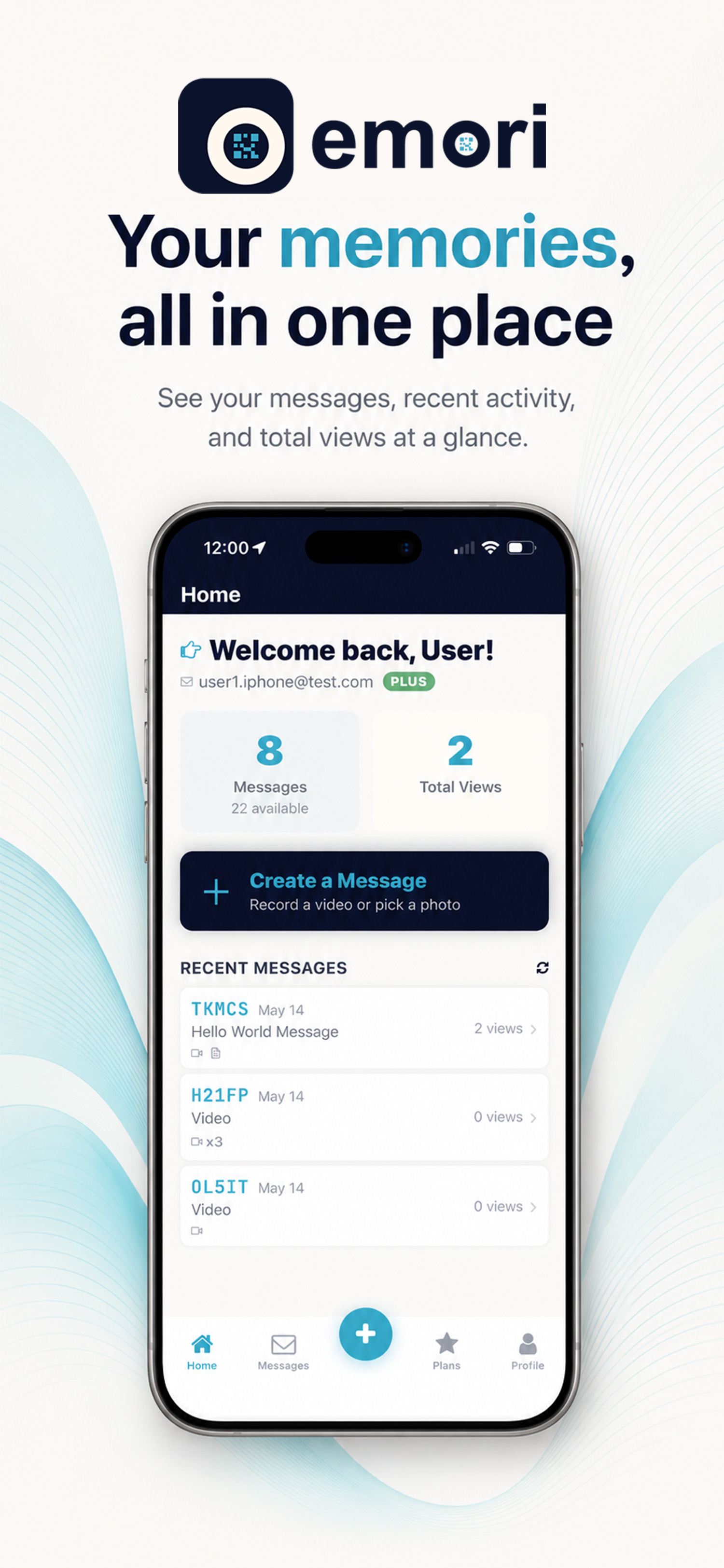 Emori Home — message count, views, and recent activity