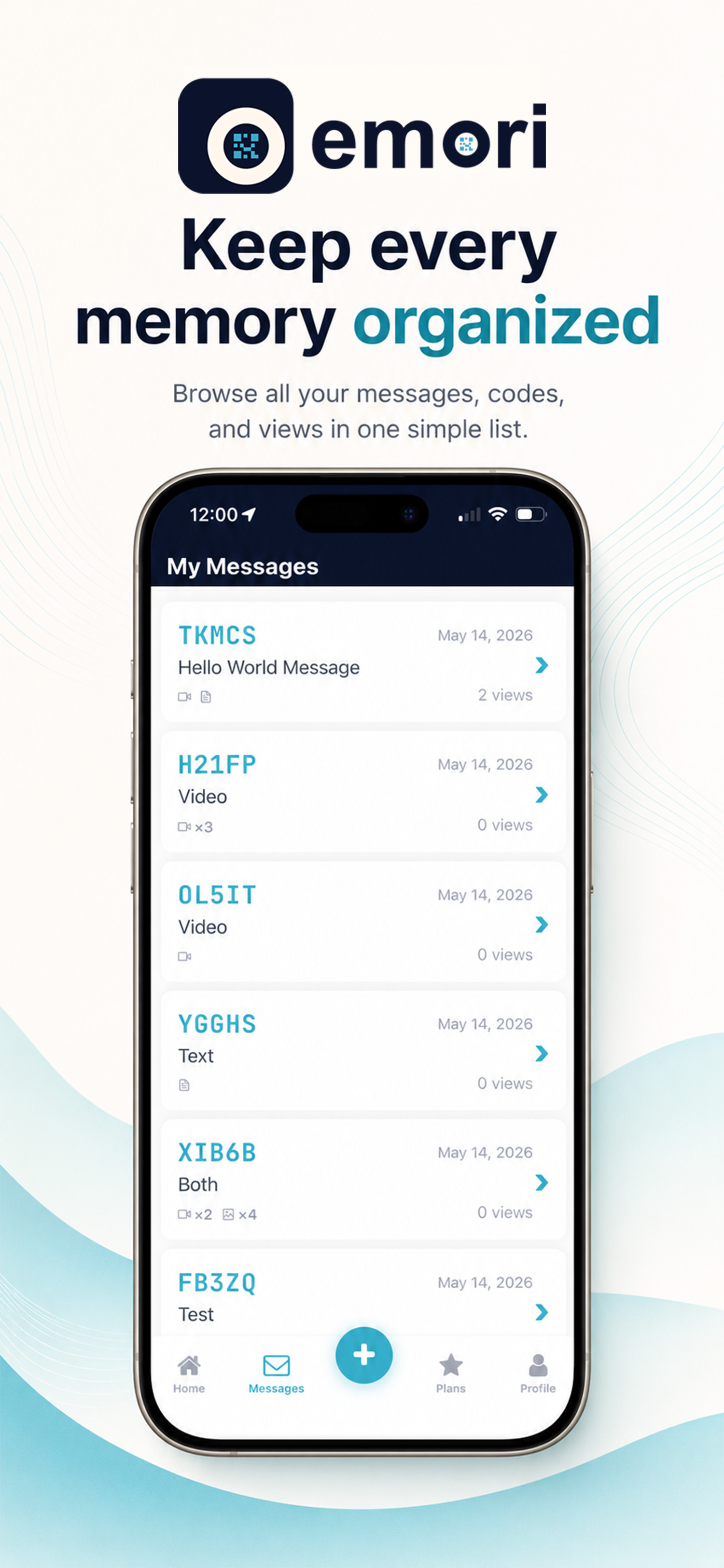 Emori My Messages — full list with codes and view counts
