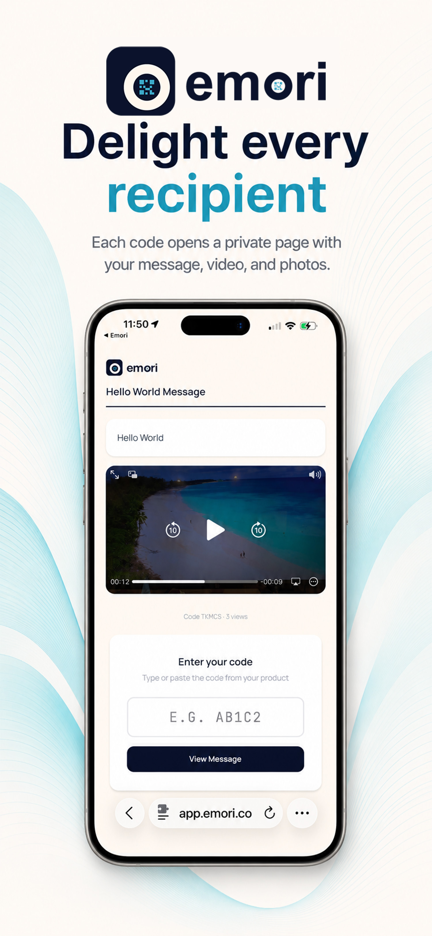 Emori public viewer — recipient sees memory, no app required