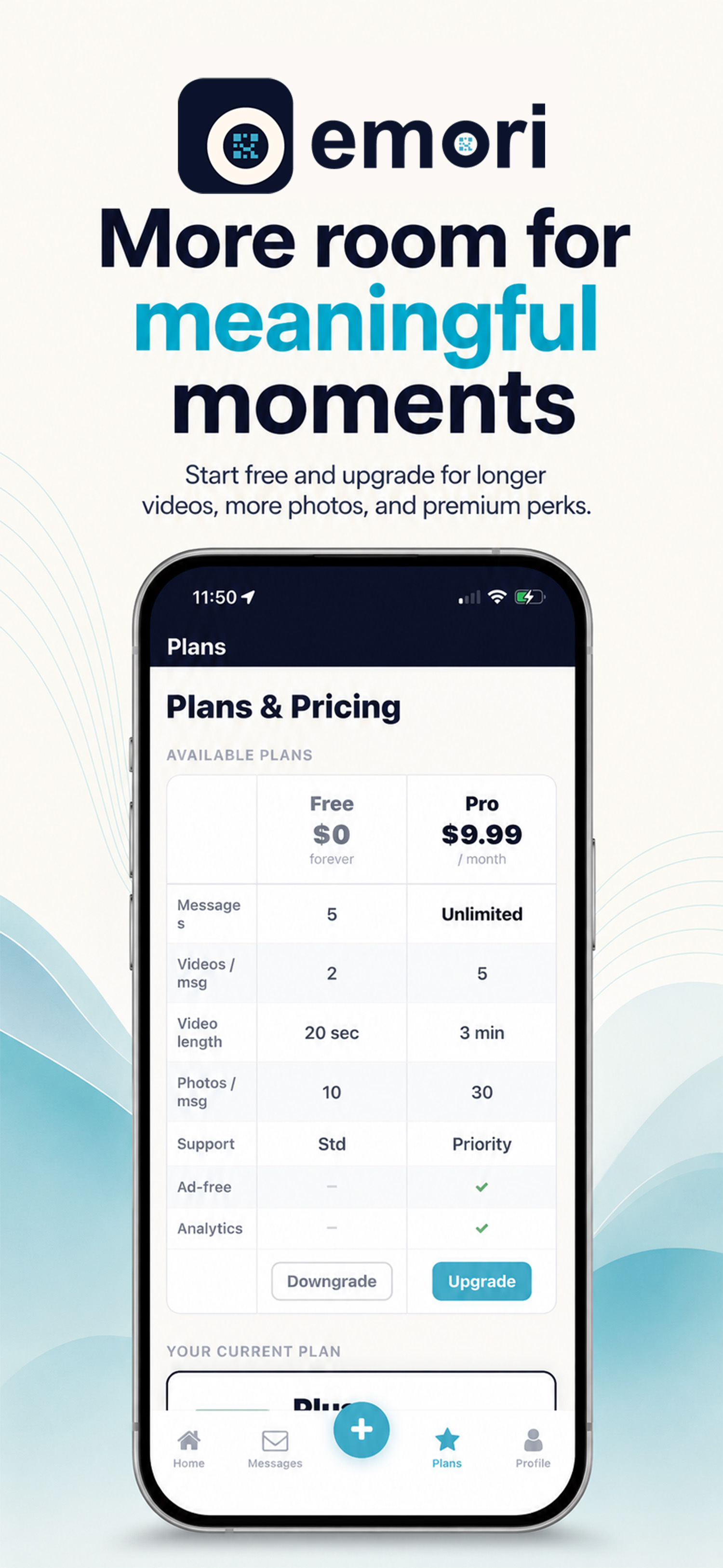 Emori Plans & Pricing — Free vs Pro comparison table