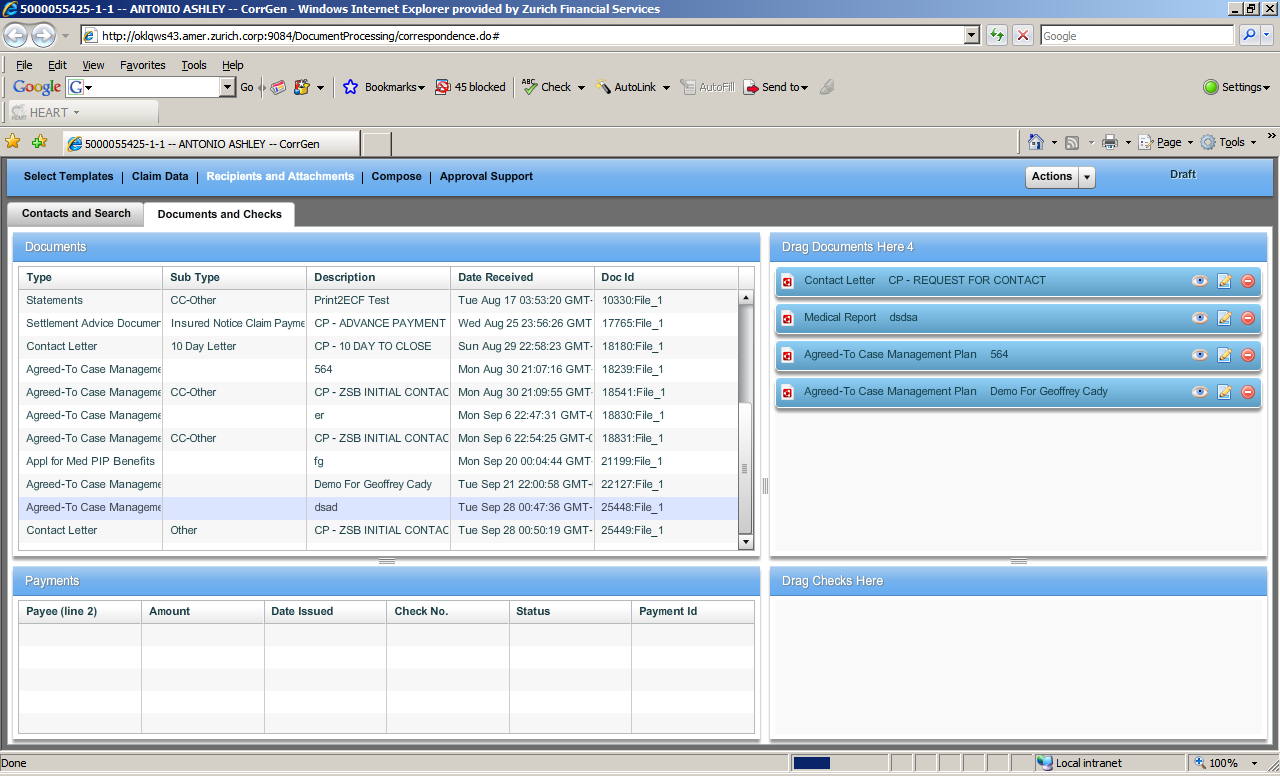 Farmers correspondence generation screen