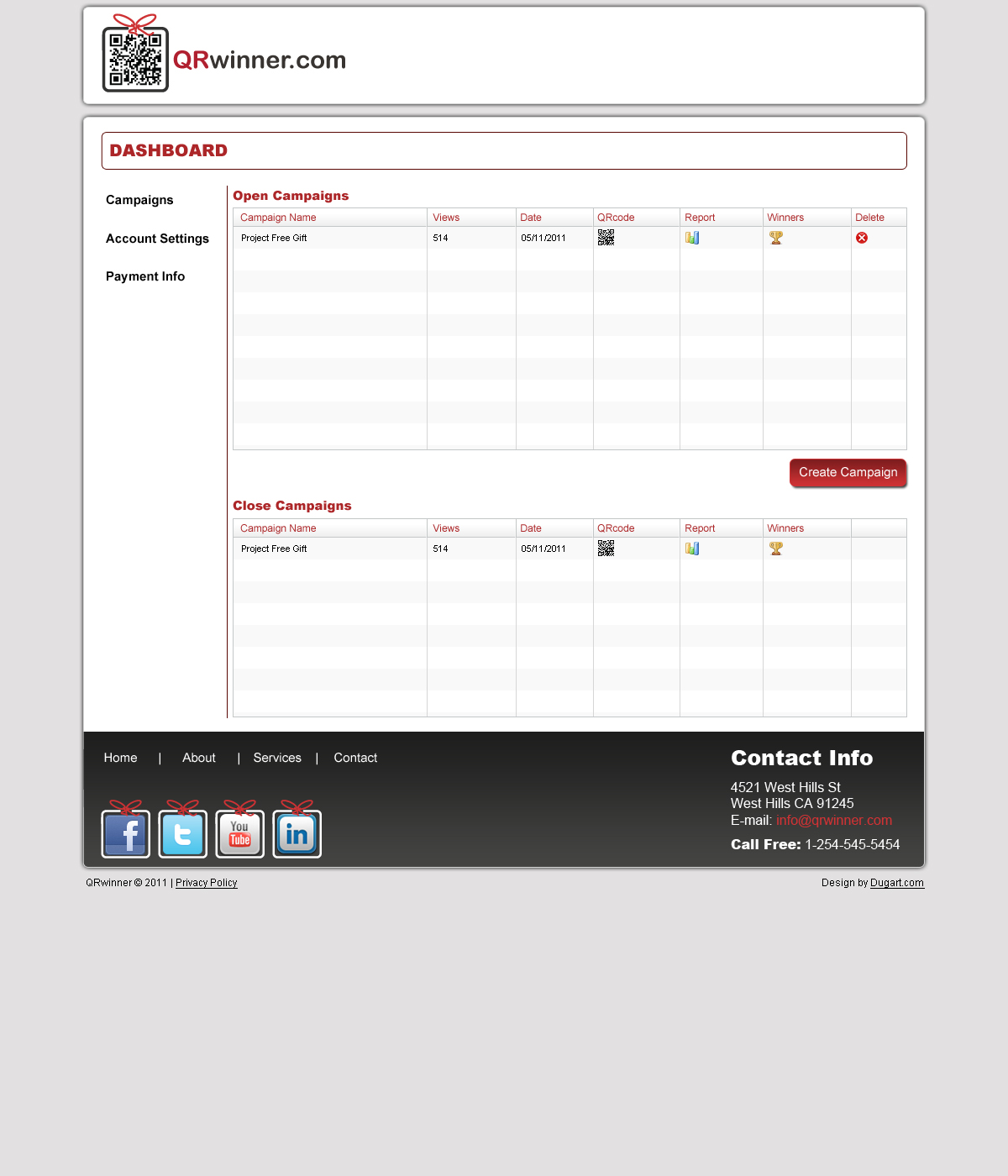 QR Winner campaign dashboard for QR engagement management
