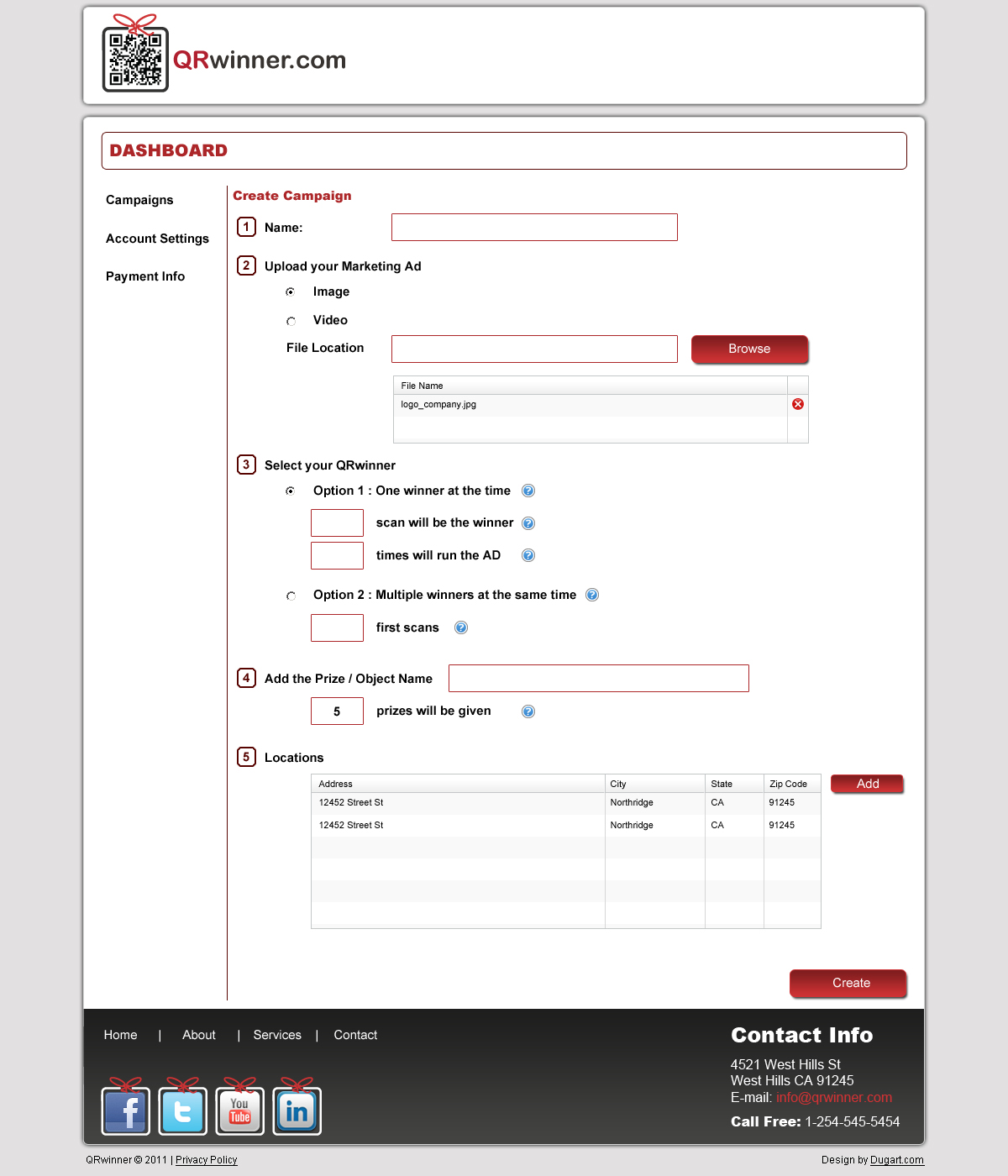 QR Winner create campaign workflow screen