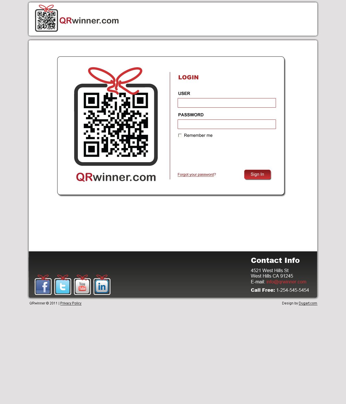 QR Winner login screen with QRwinner.com mark and sign-in form