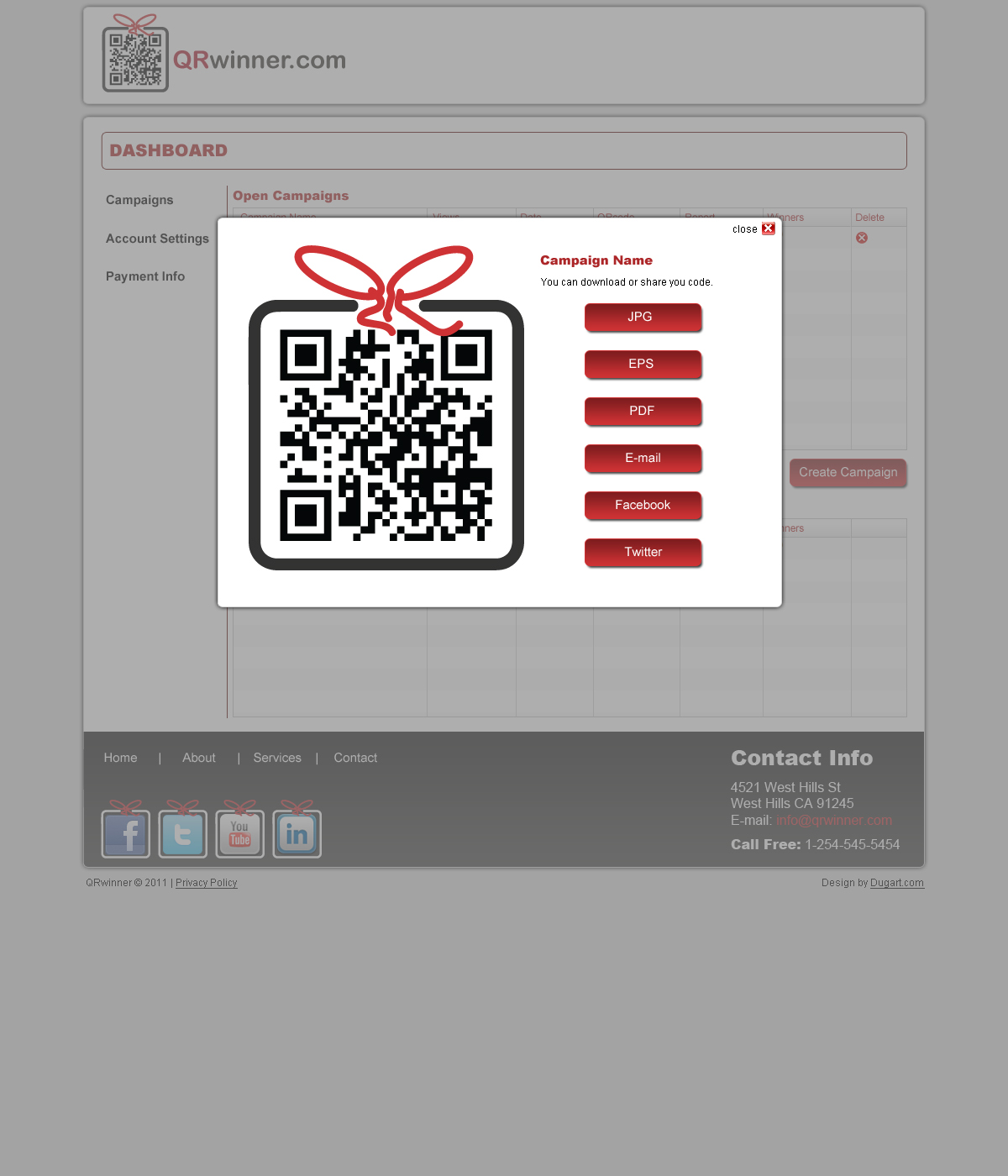 QR Winner QR code generation screen for physical-to-digital campaigns
