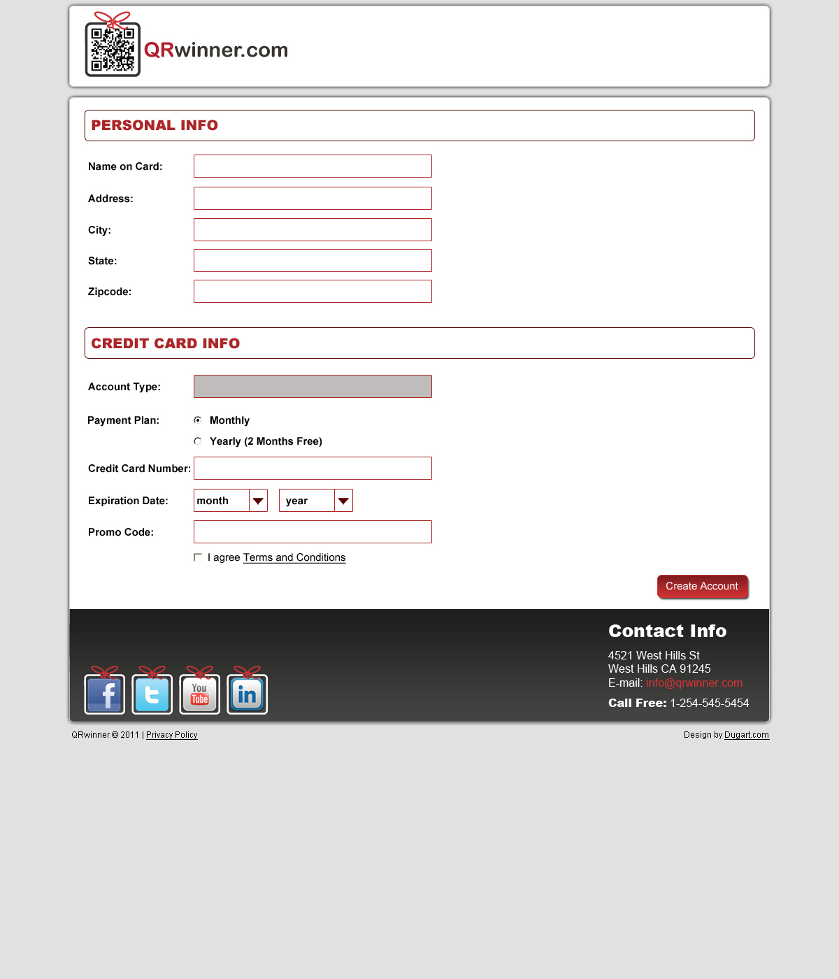 QR Winner subscription payment form for SaaS onboarding