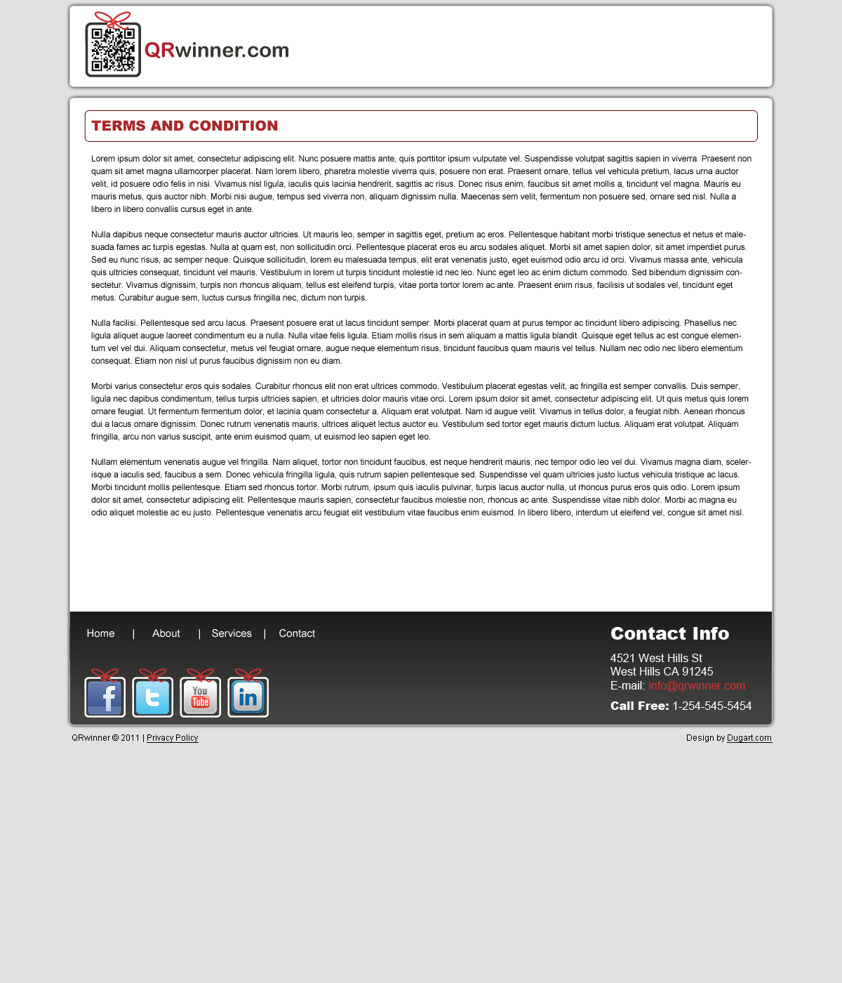 QR Winner terms and conditions flow for SaaS signup