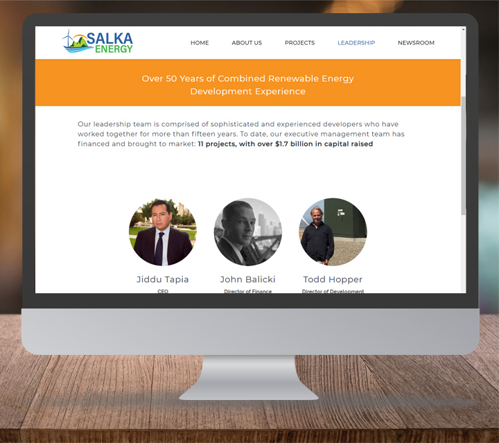 Salka Energy website — interior page